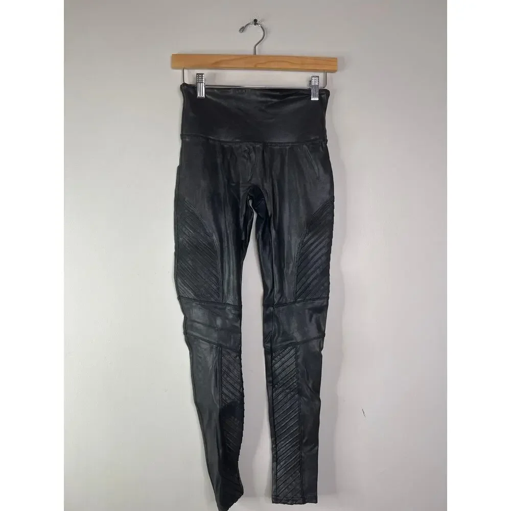 NEW SPANX Faux Leather Moto High-Waisted Fitted Leggings Very Black Size: Medium